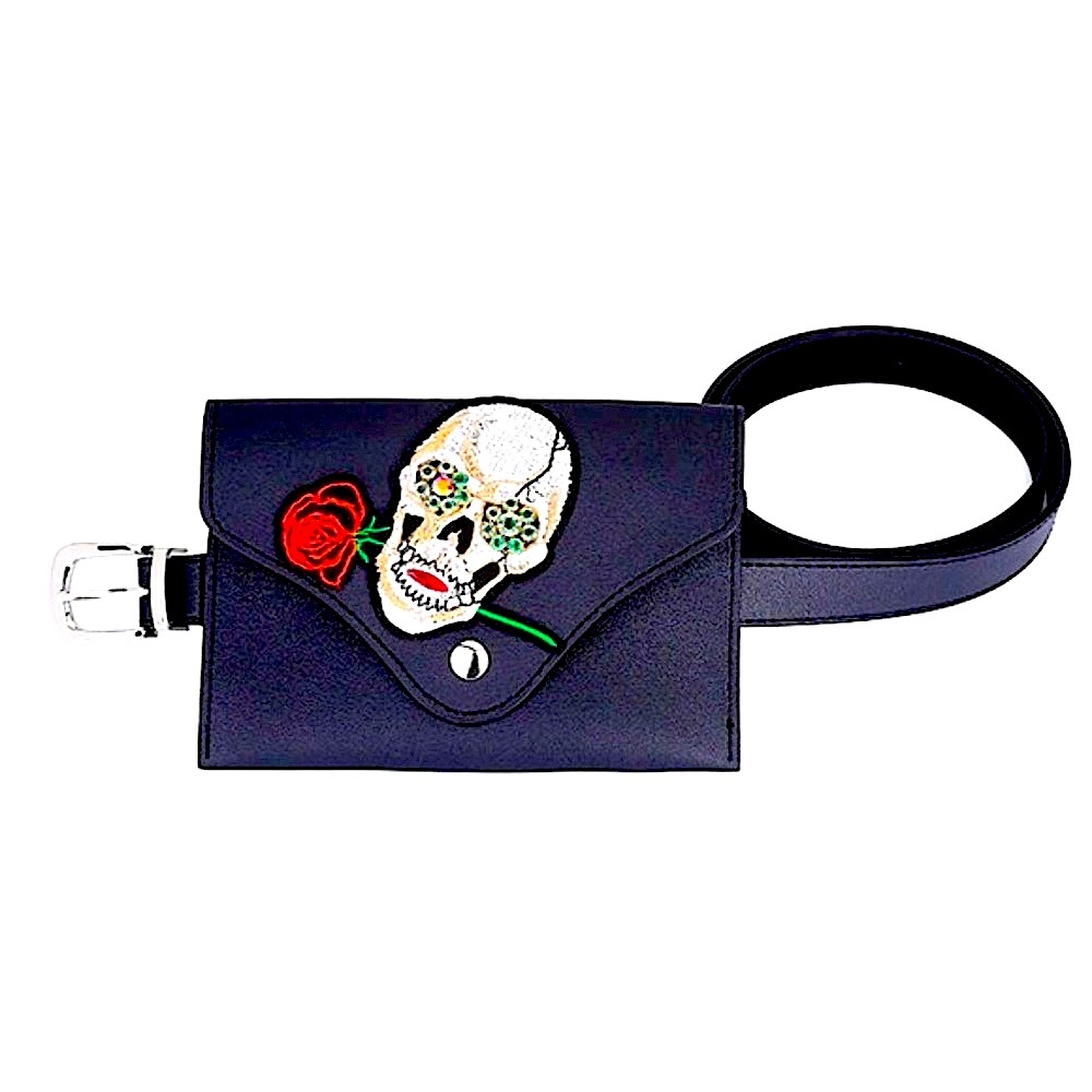 Skeleton Rose Diamond Eyes Waist Belt Bag